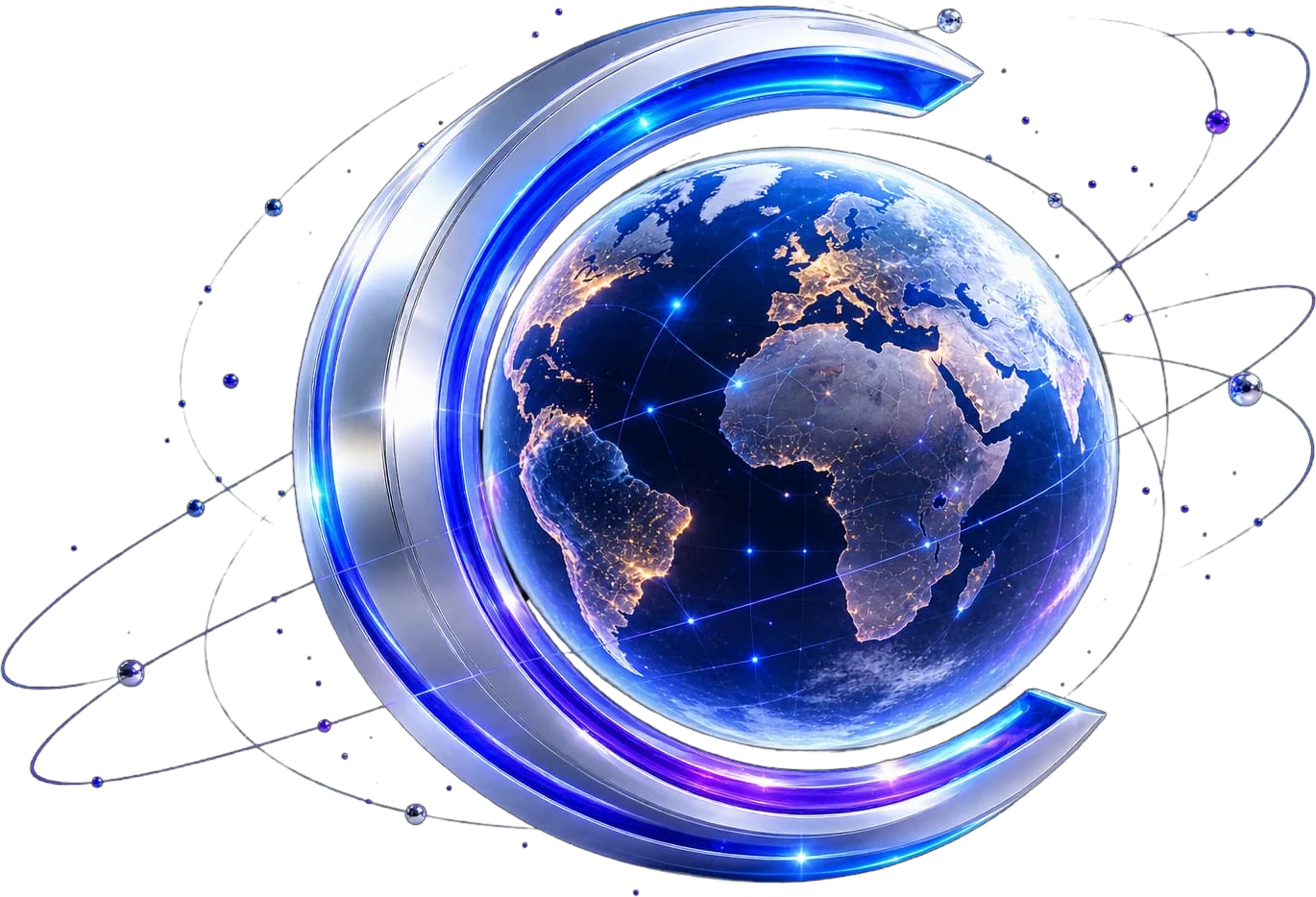 Globe inside the CREFINO C logo with orbiting rings